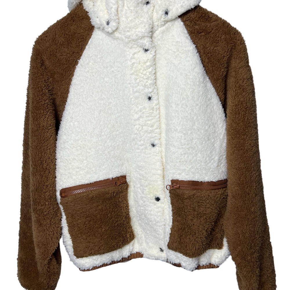 NWT Revolve X Plush Ivory Tan  Sherpa Zip Up Hoodie Jacket Fuzzy Warm